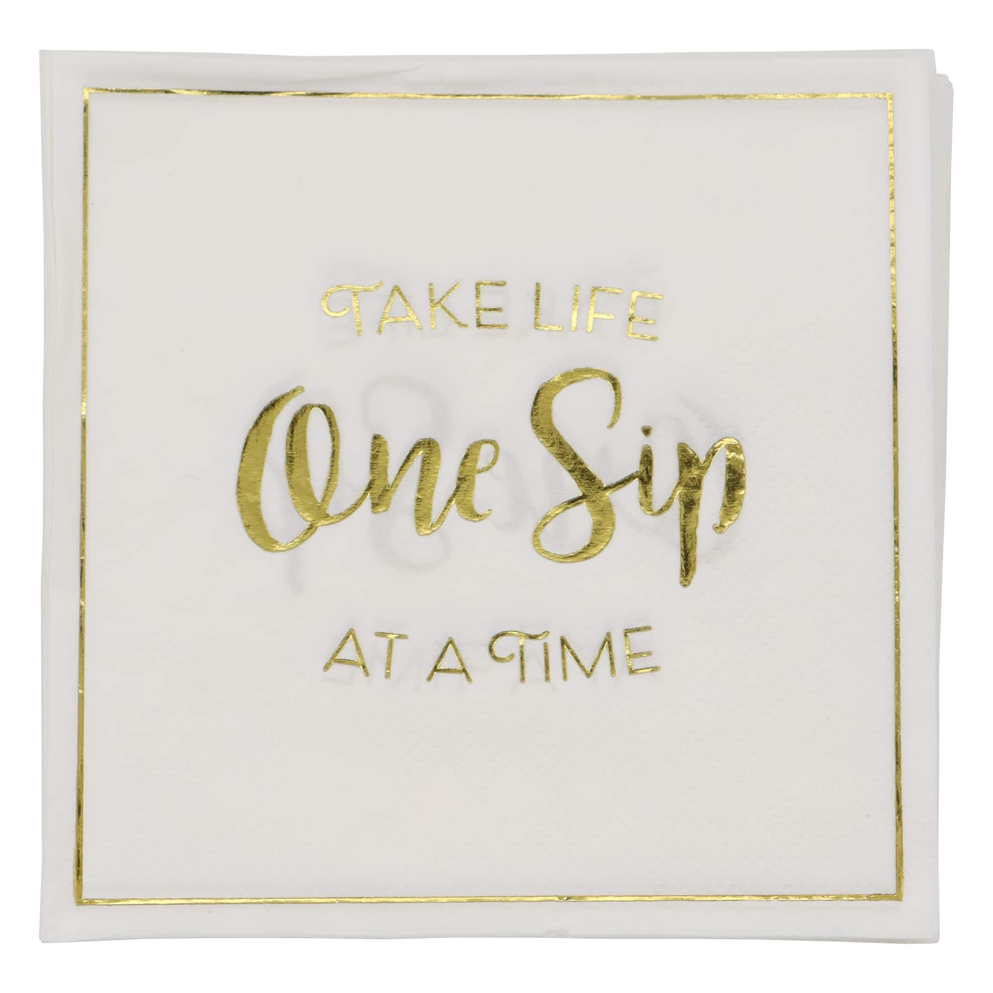 Gold & White One Sip Life Beverage Napkins, 20ct. by Celebrate It™